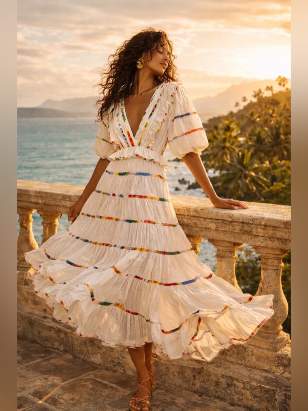 Farm Rio Mixed Off White Print Midi Dress Size Large Brand New With Tags - Picture 2 of 12
